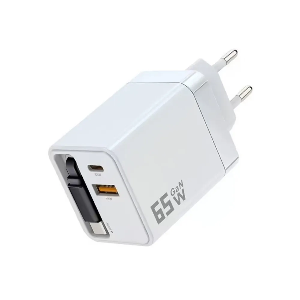 GaN Charger with Built-in Retractable Cable