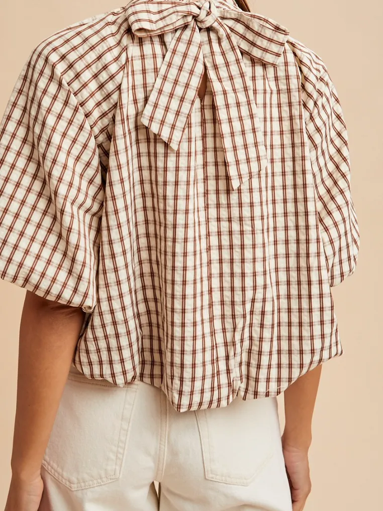 Checkered Back Bow Detail Top