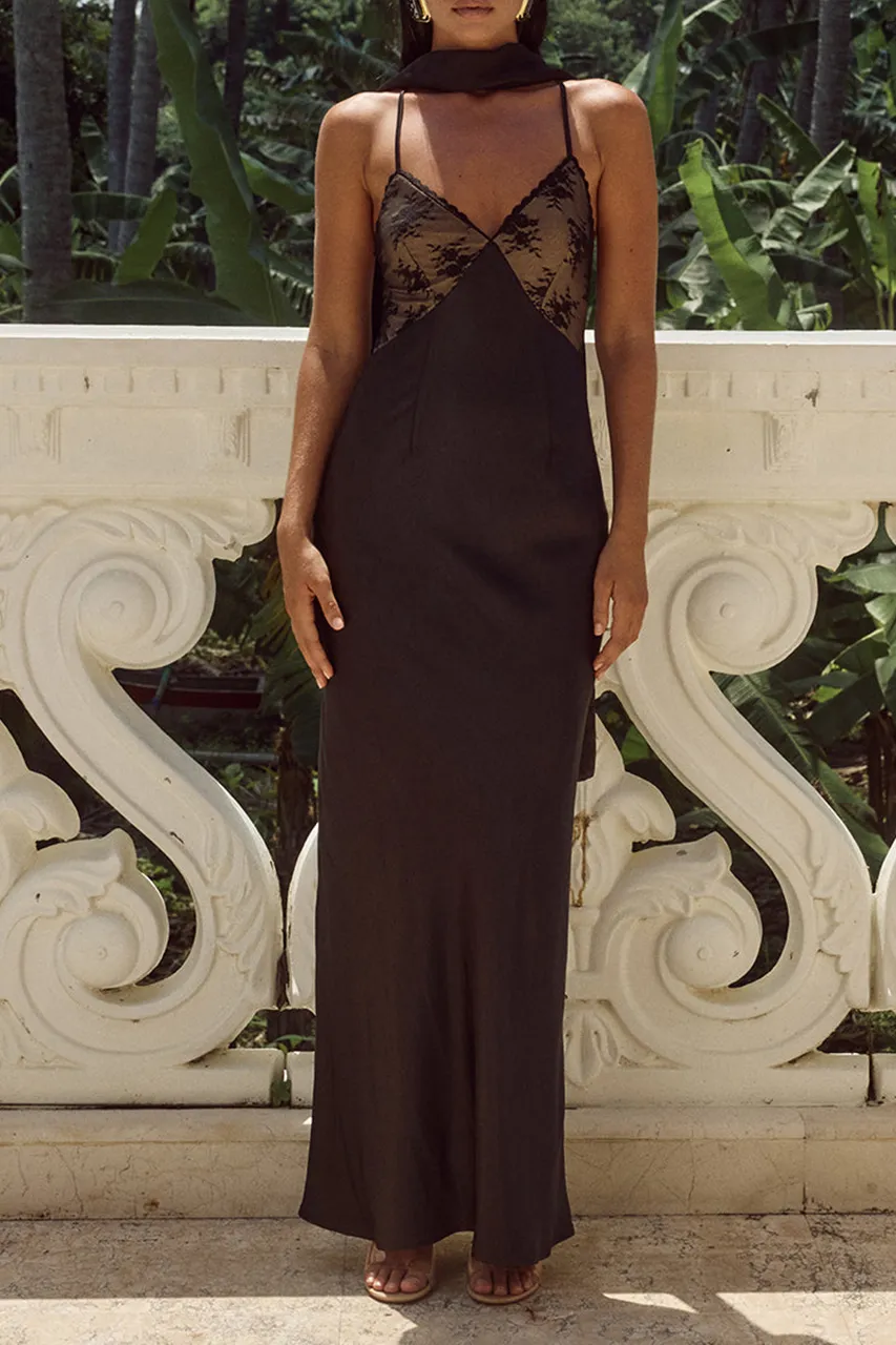 Sexy Lace Panel Maxi Dress