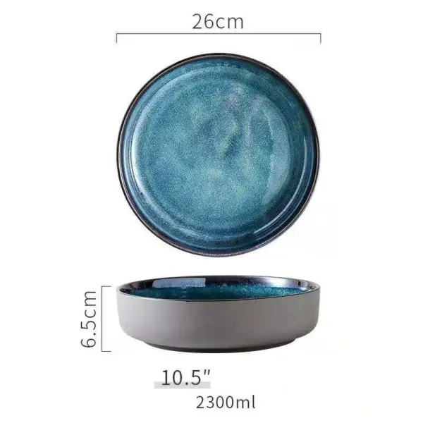 Reactive Glaze Starry Blue Nordic Ceramic Plate, Serving Round Tray, Decorative Salad Dessert Plate, Porcelain Tableware, Dinner Set