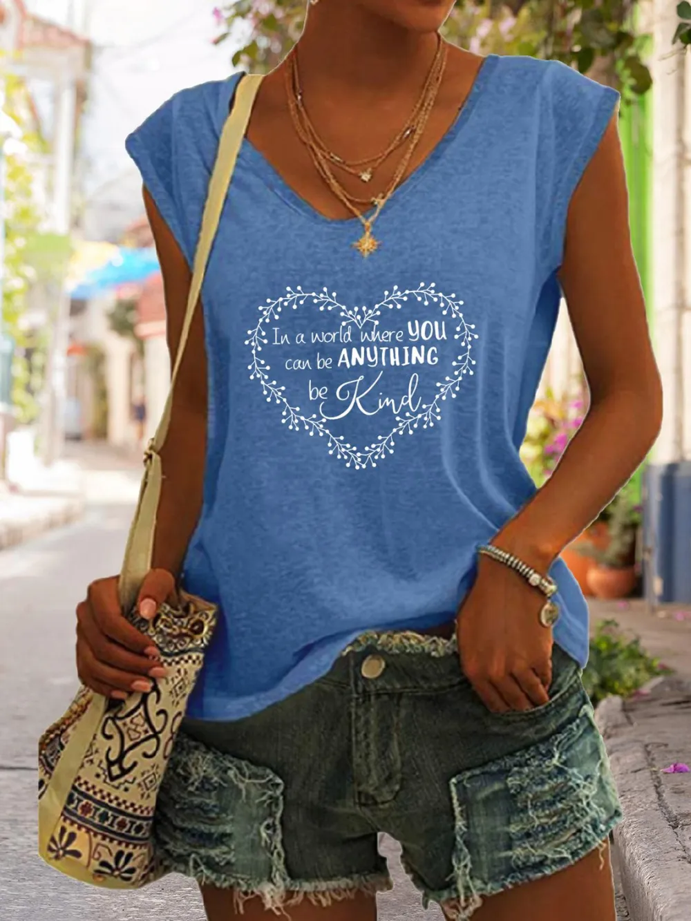 Full Size Heart Graphic V-Neck Tank Top
