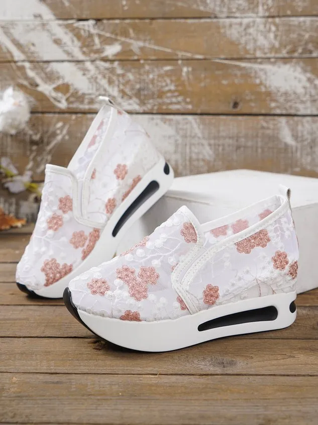 Floral Embroidery Breathable Sheer Mesh Sneakers