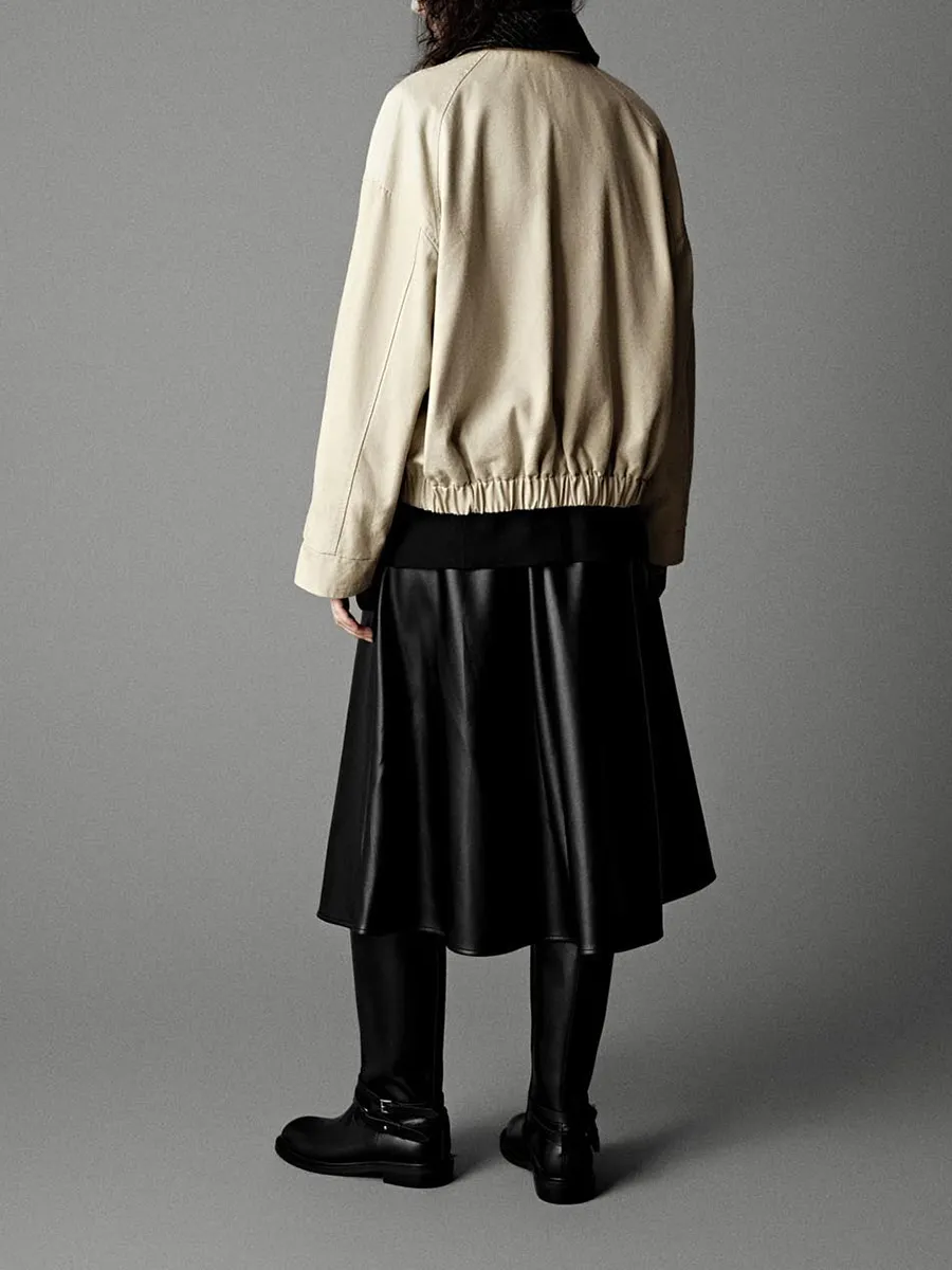 A Khaki Lapel Casual Jacket For Women