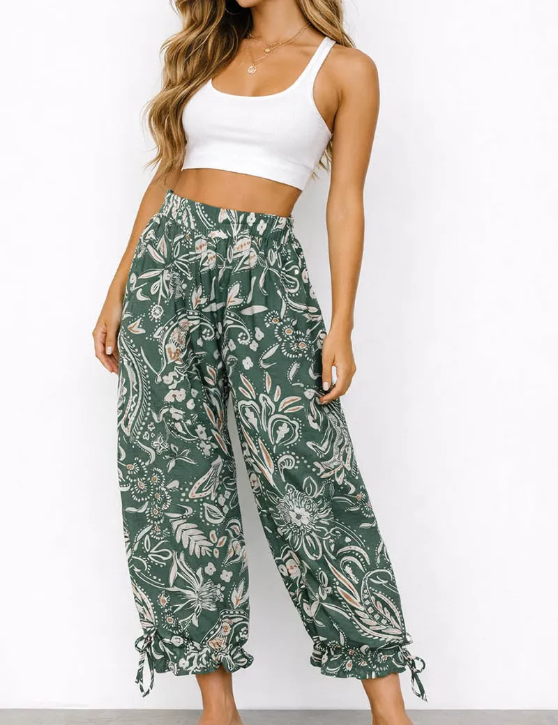 Paisley Drawstring Hem Lantern Leg Pants