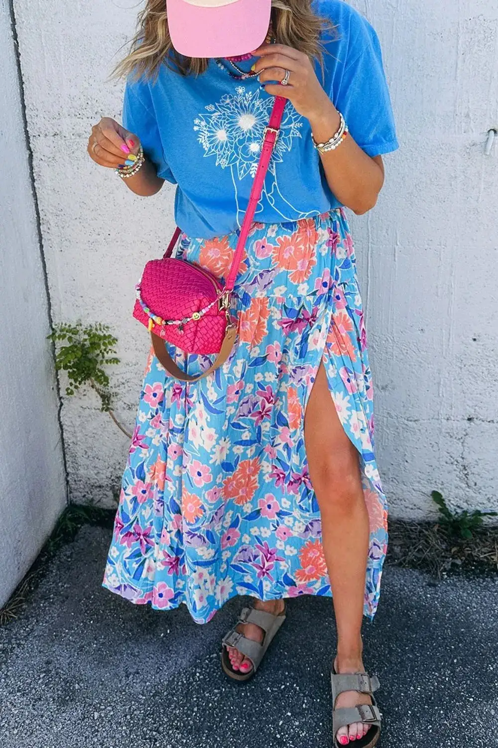 Everyday Floral Side Slit Skirt
