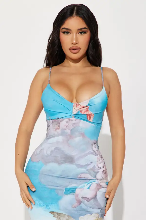 Angel Low Back Maxi Dress - Blue/combo