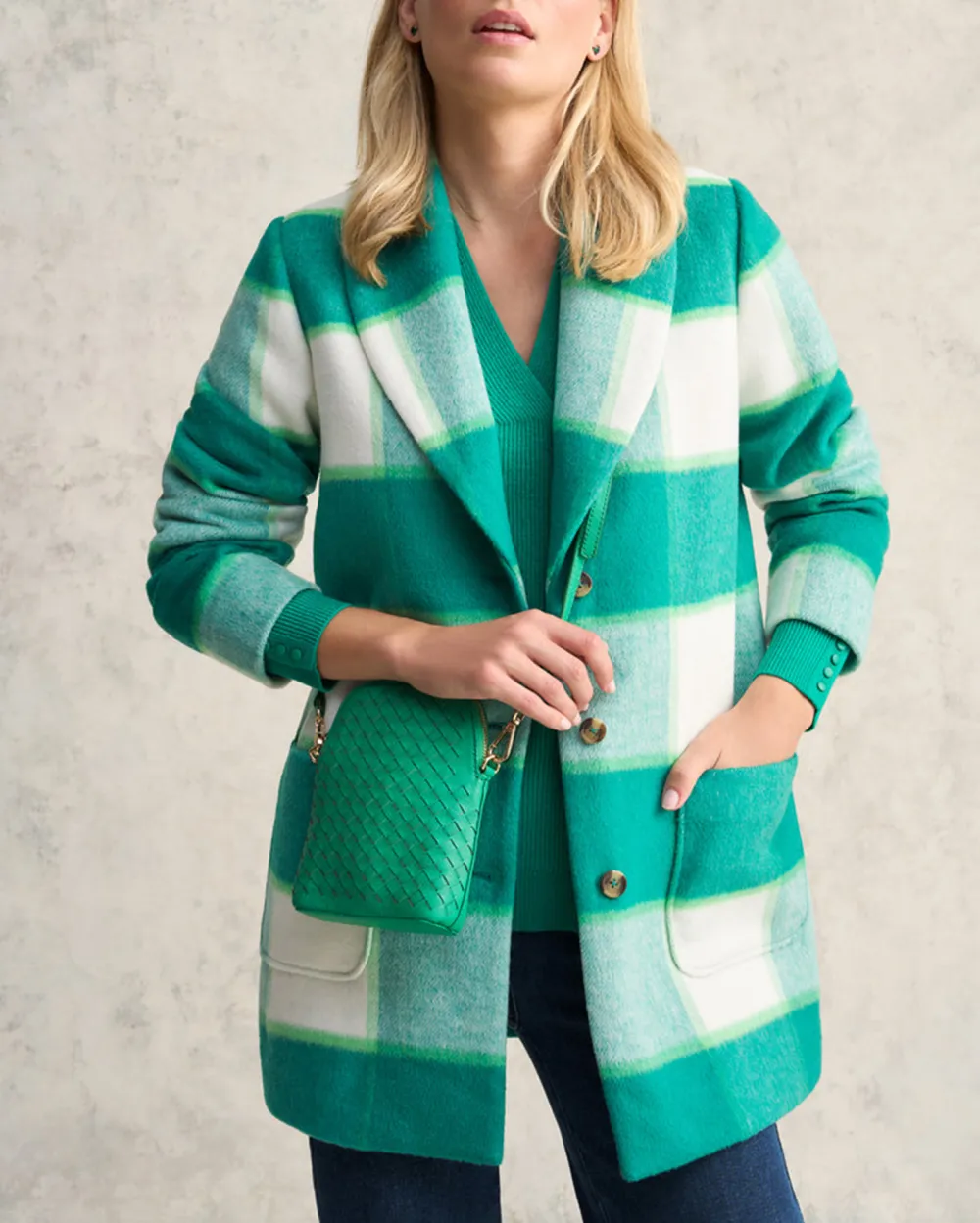 Green Check Casual Style Coat