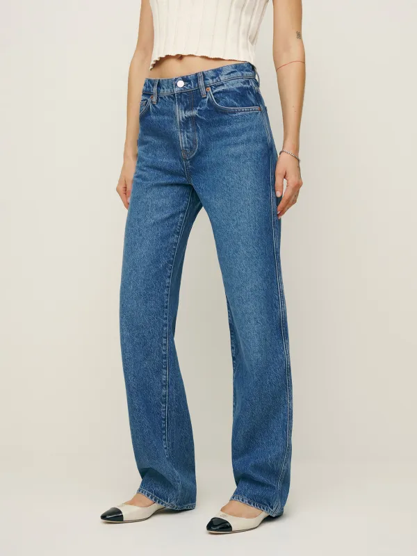 90s Style Mid Rise Straight Jeans