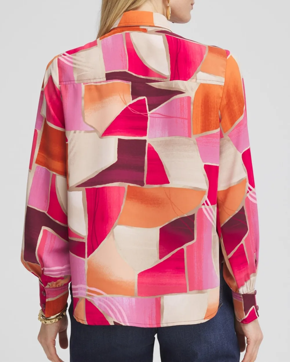 Faux Silk Sunset Collared Shirt