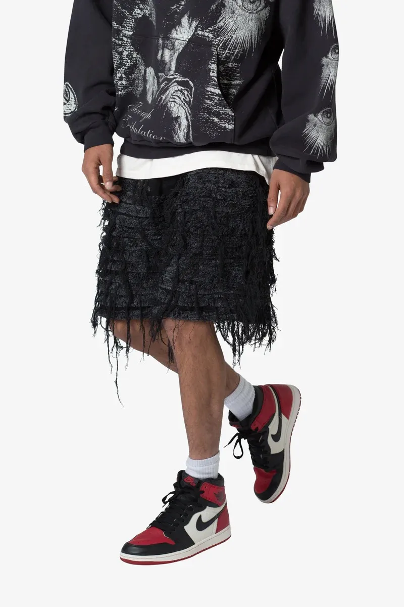 BLACK ALL OVER DISTRESSED DENIM SHORTS