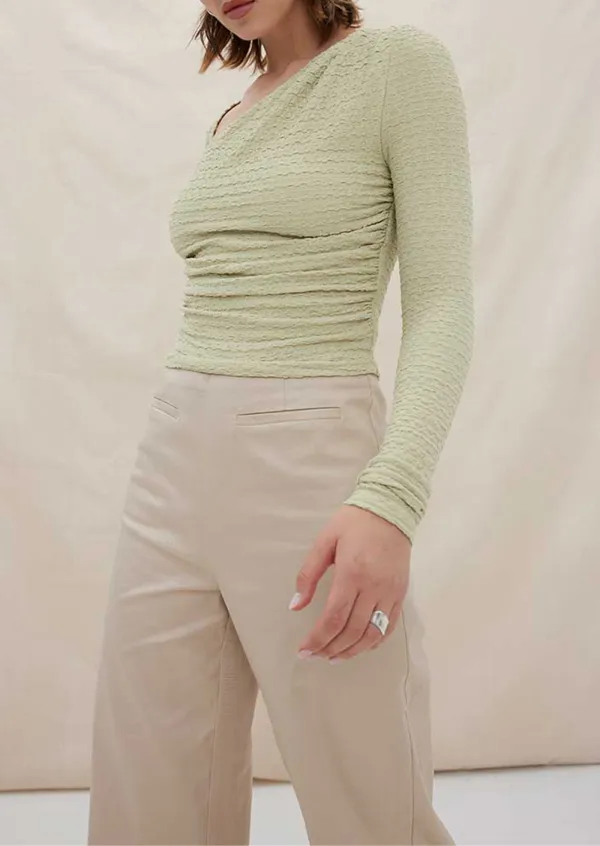TEXTURE ASYMMETRIC NECKLINE TOP
