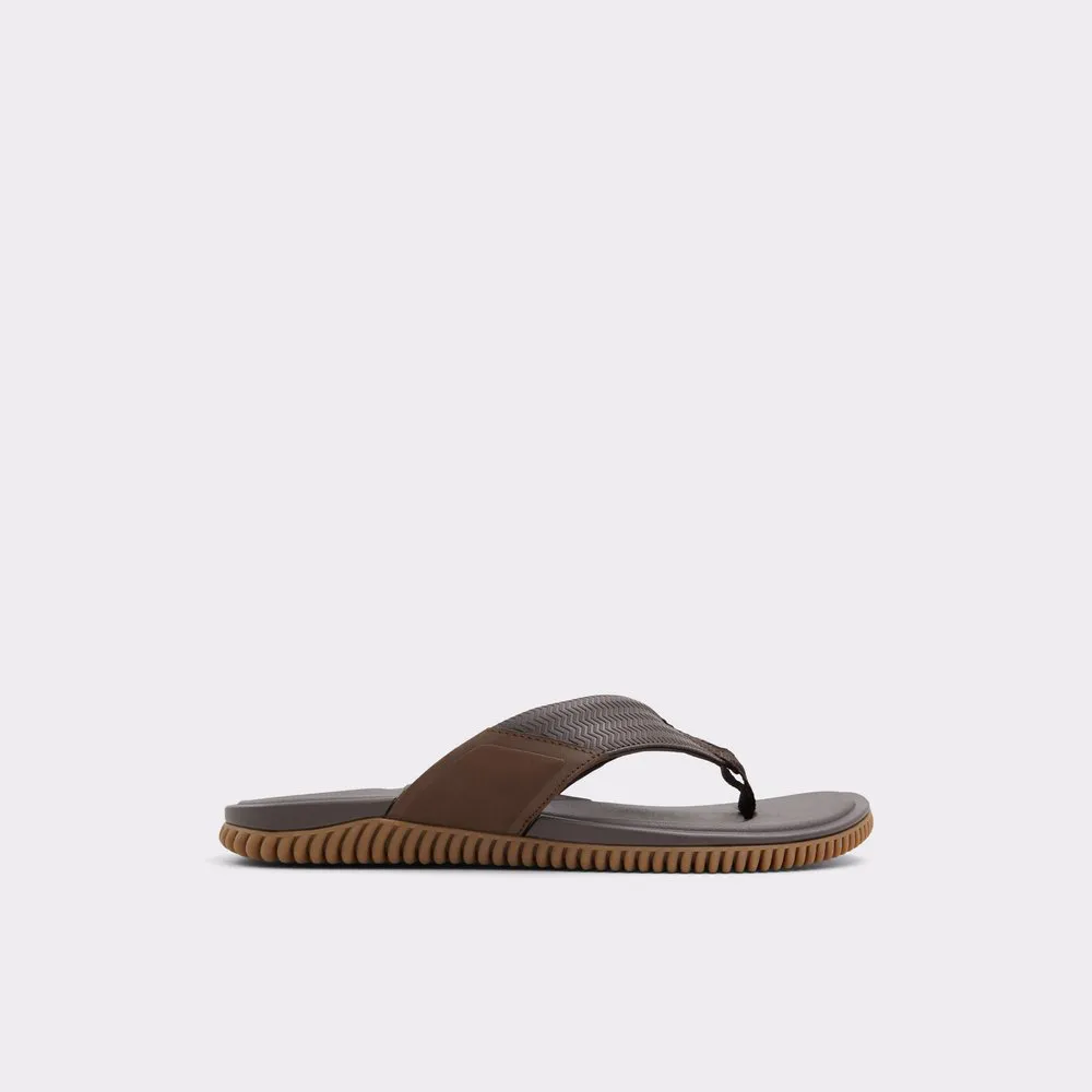 Other Brown Synthetic Leather Embossed Flat Slides