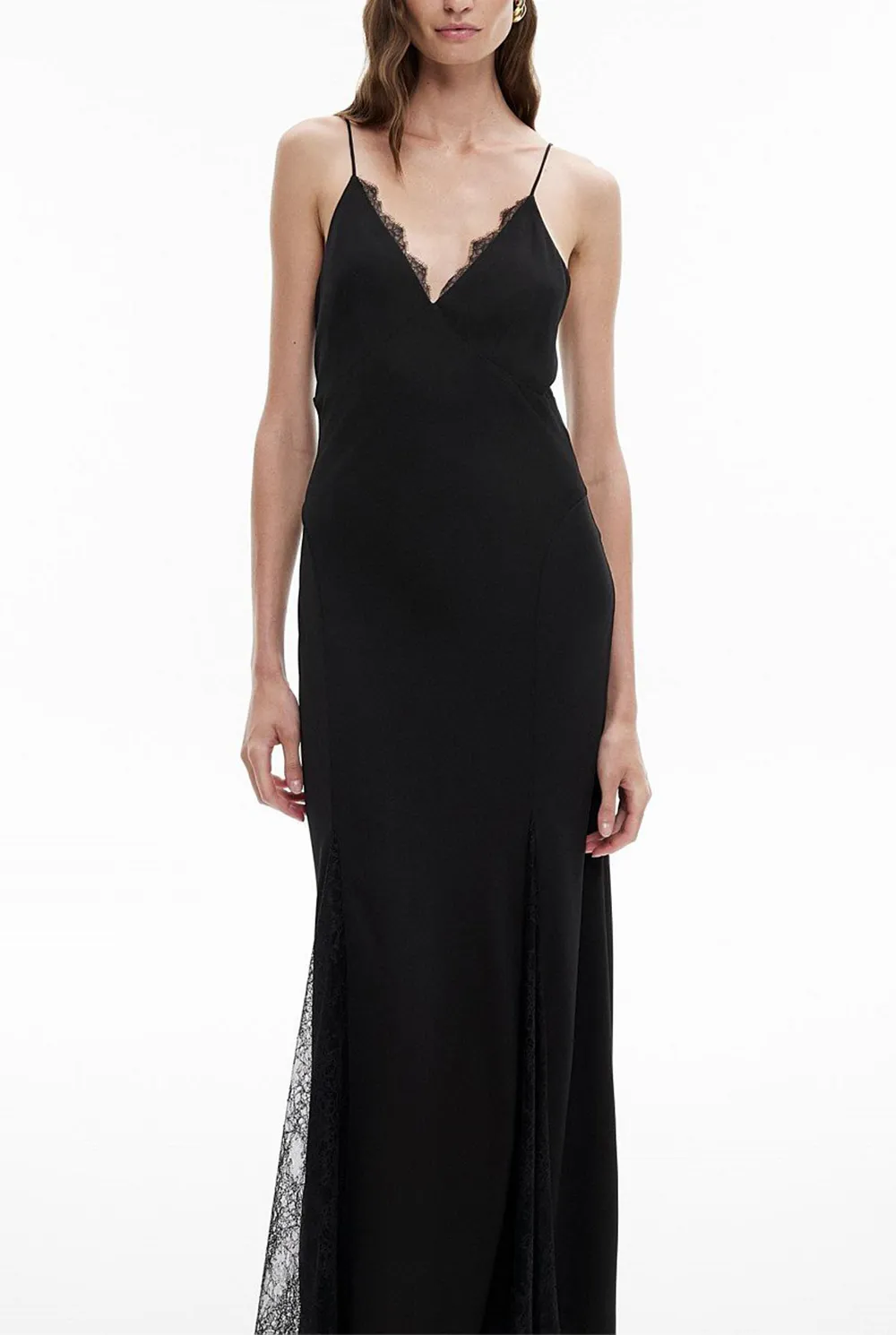 Strapless Net Fabric V-Neck Long Dress