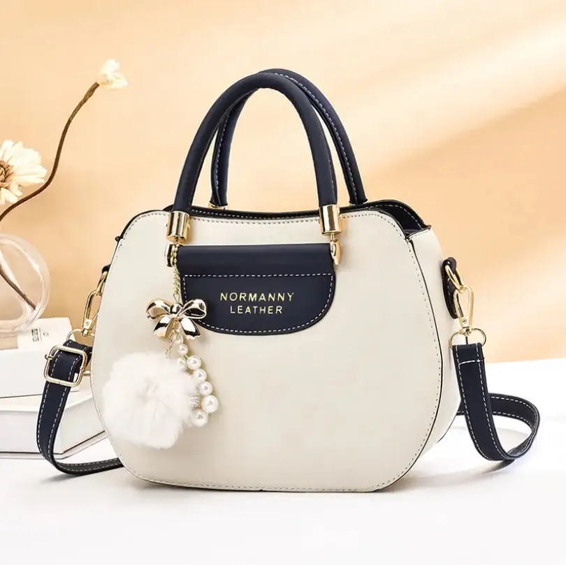 Elegant Panelled PU Tote Bag Feather Embellishments