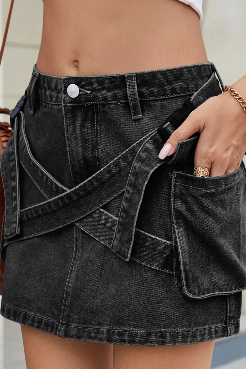 Criss Waist Detail Denim Skirt