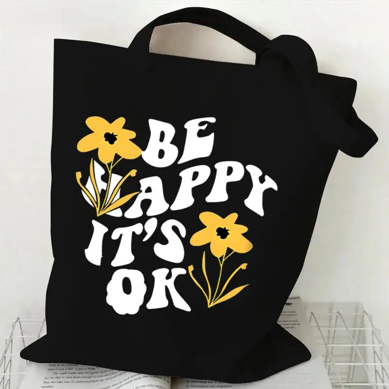 Groovy Retro Graphic Canvas Tote Bag