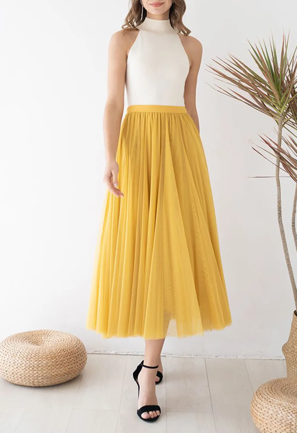 MY SECRET GARDEN TULLE MAXI SKIRT IN YELLOW