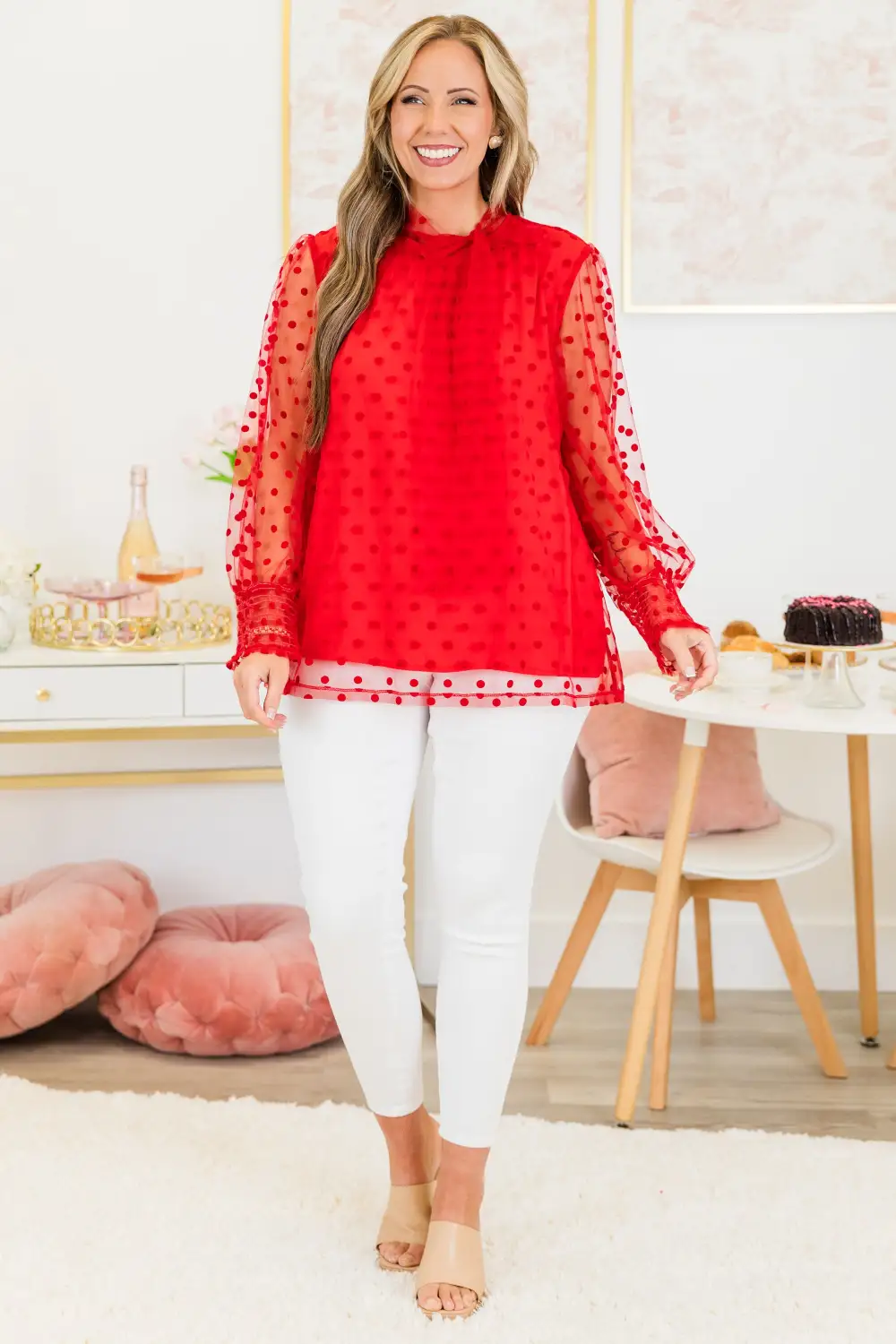 Polka Dot Darling Blouse, Red