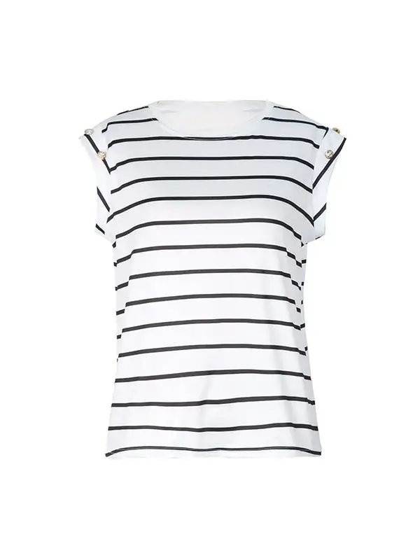 Relaxed Short Sleeve Panel Detail Stripe Round Neck T-Shirt