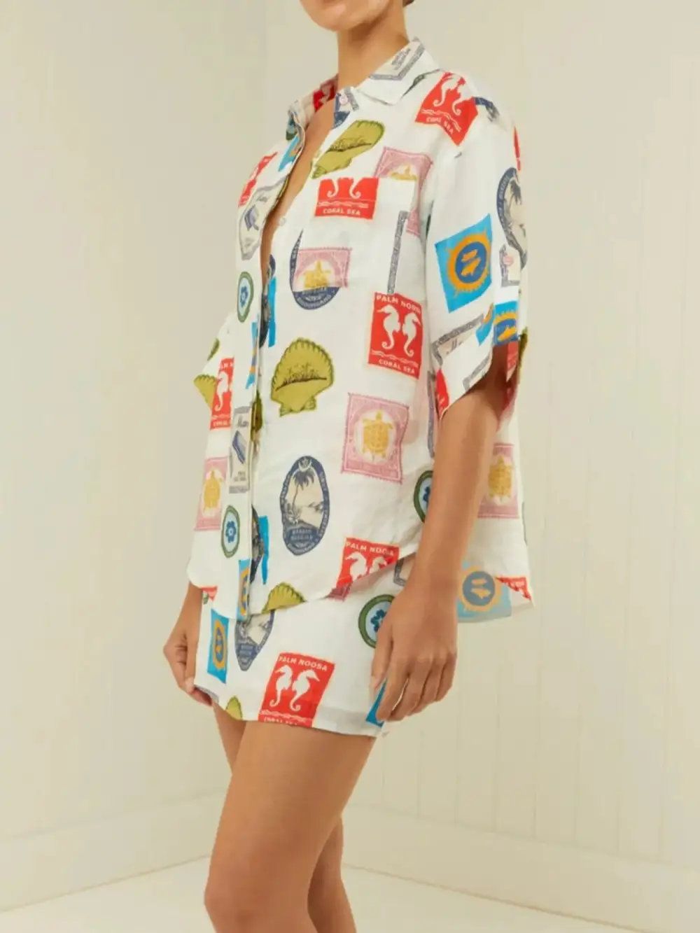 Minimal Button Front Printed Detail Coordinated Set