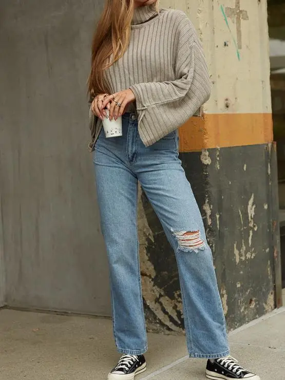 Distressed Straight Jeans