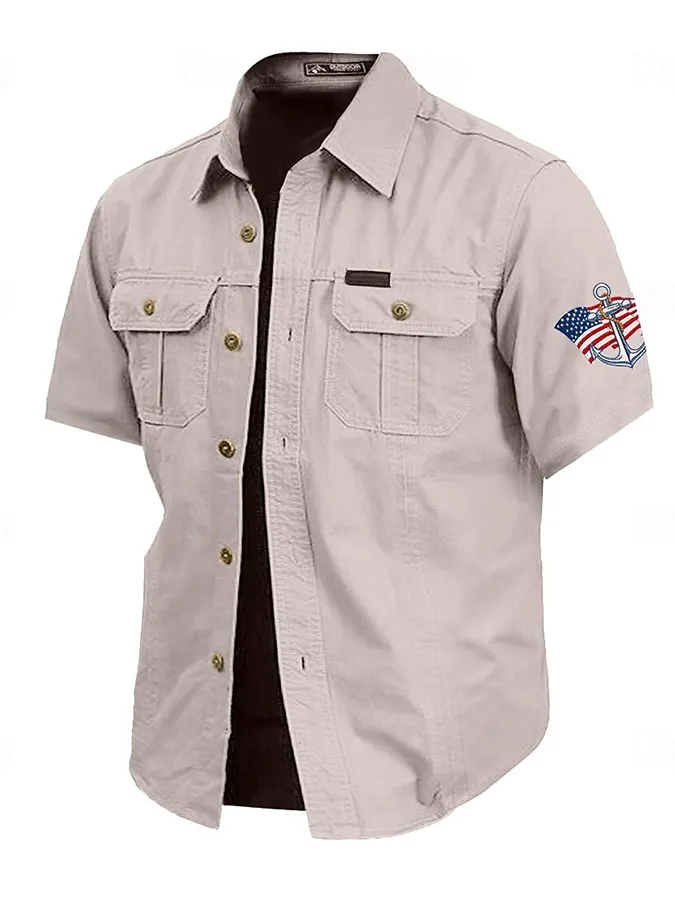 Men's American Flag Anchor Print Fixture Short Sleeve Shirt