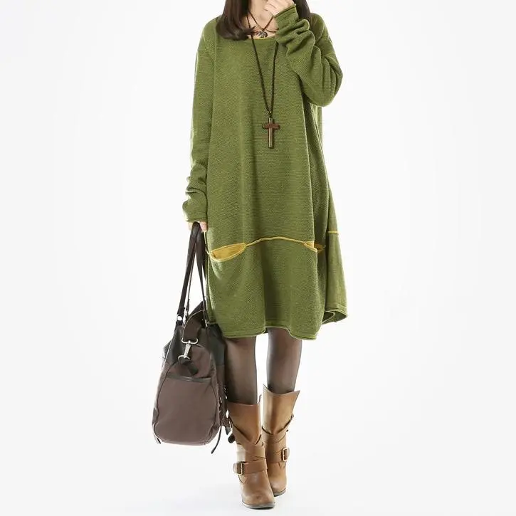 Green Sweaters Plus Size Knit Dresses