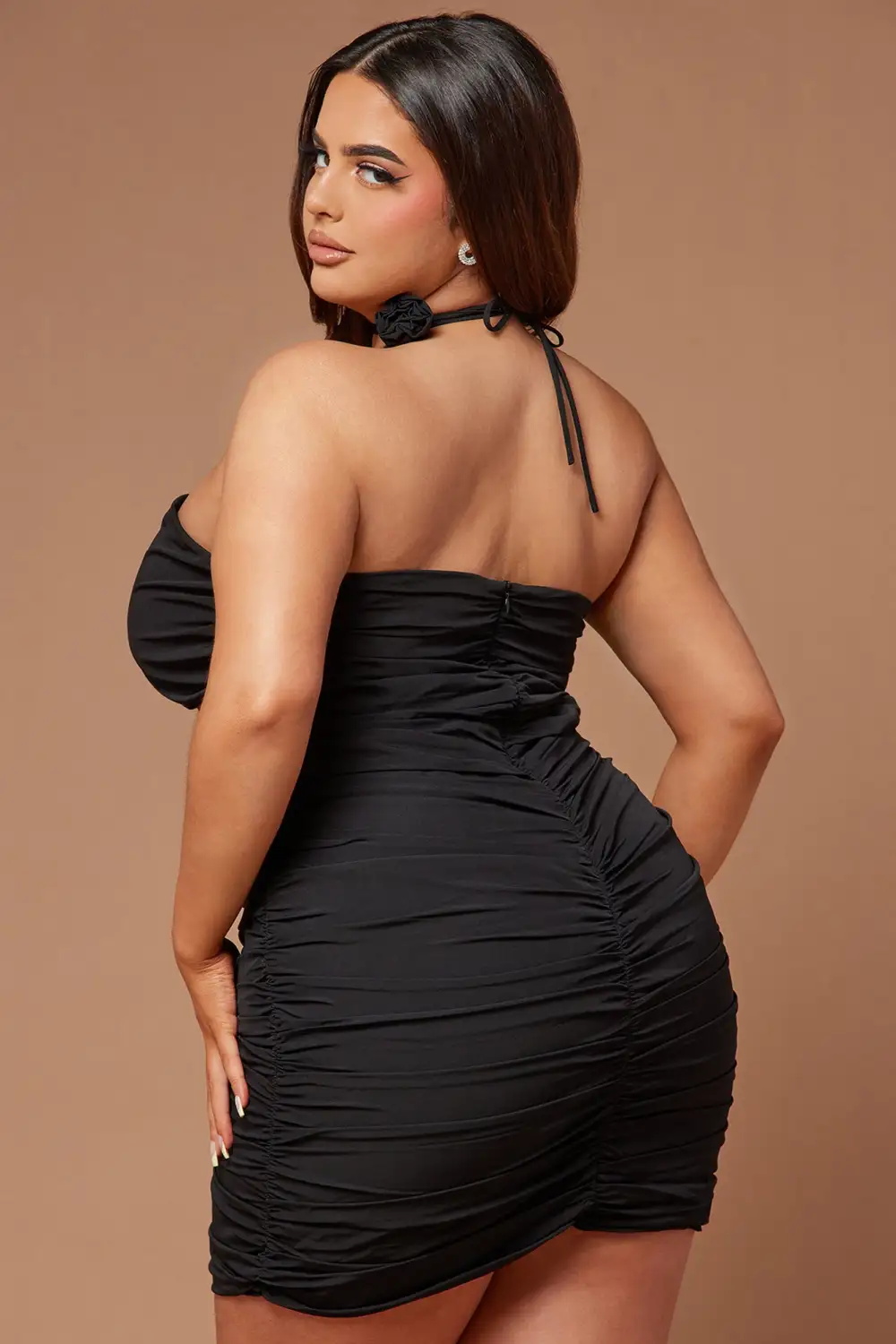 Rayla Rose Ruched Mini Dress - Black