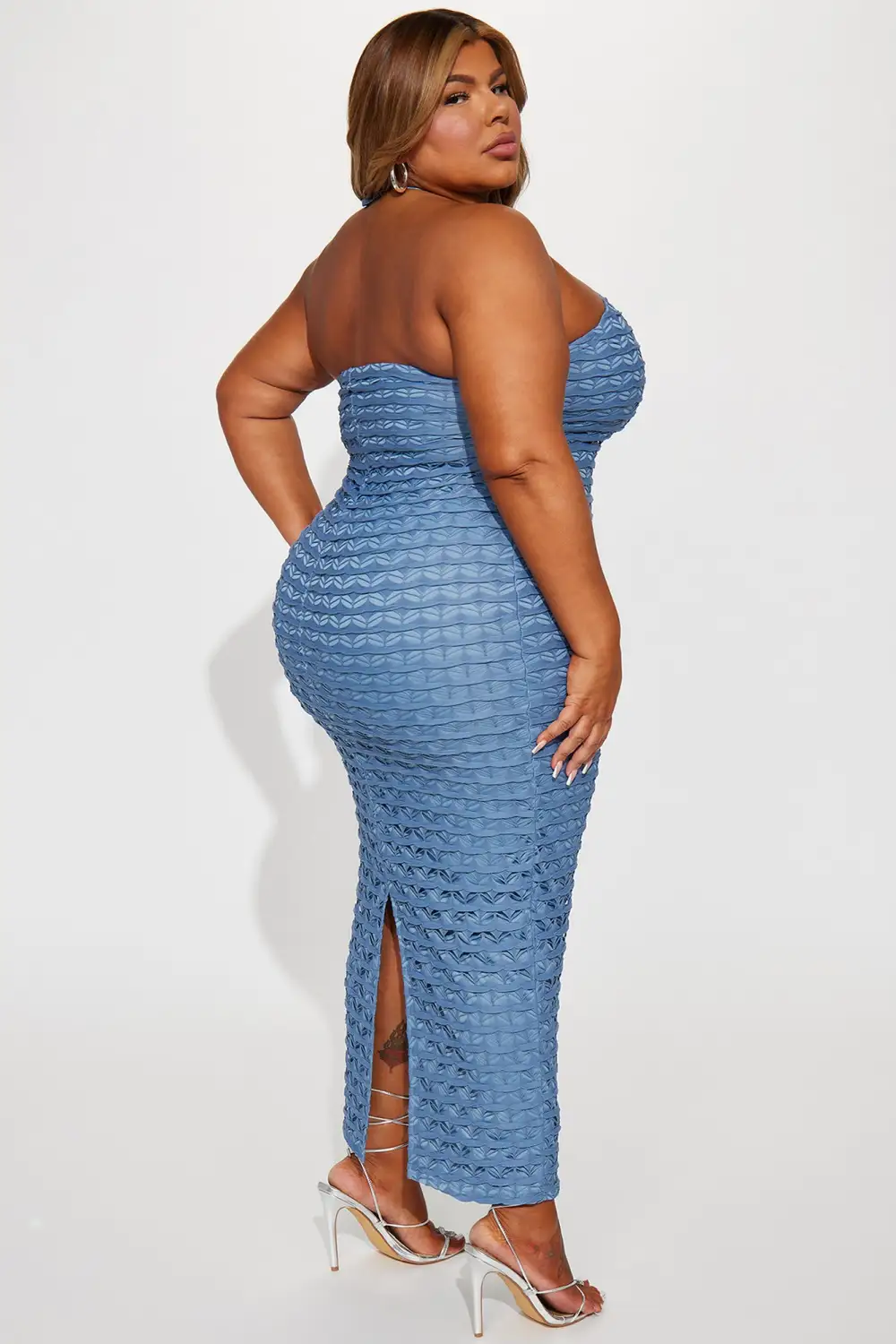 Leila Fishnet Maxi Dress - Denim