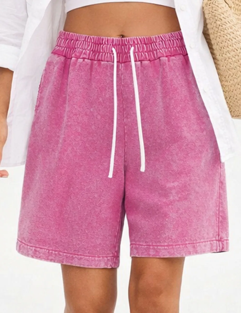 Vintage Washed Elastic Wide Leg Shorts