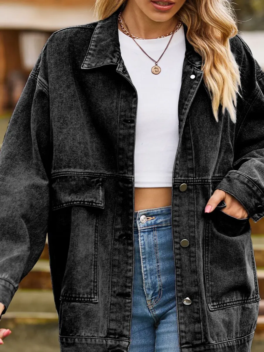 Drop-shoulder Denim Jacket with Pockets