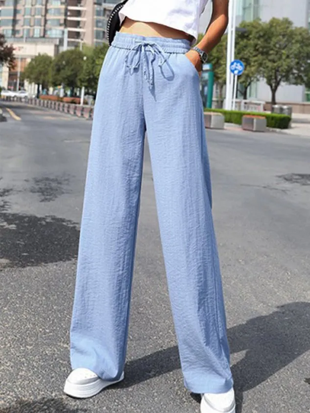 Casual Plain Lace-Up Pants