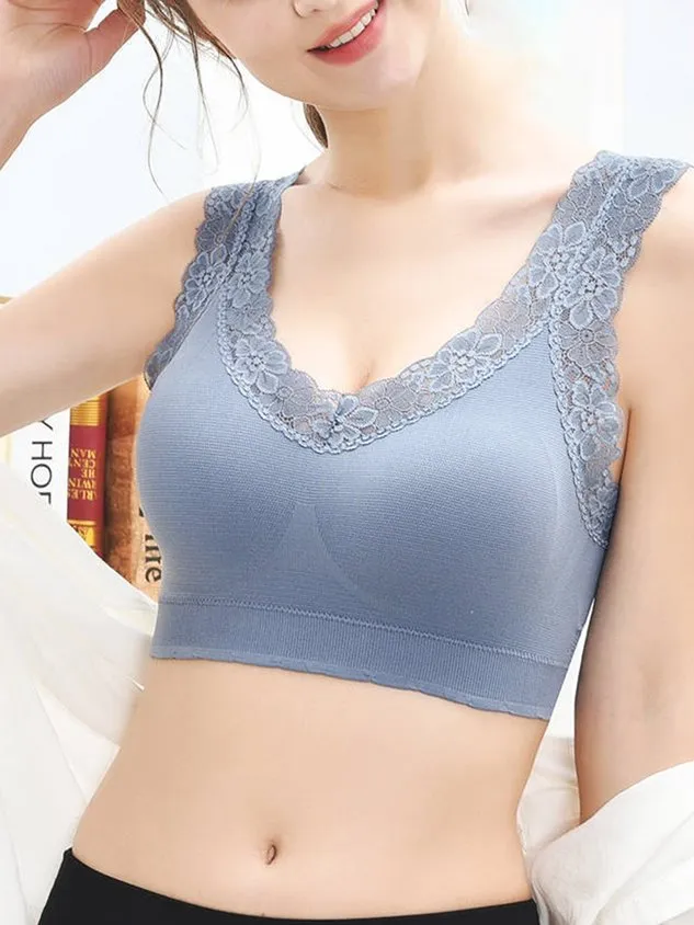 Breathable Comfortable Lace Detachable Cup Seamless  Bra