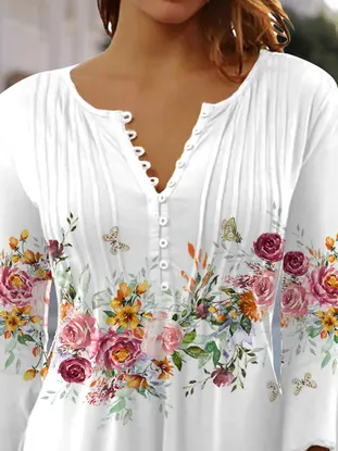 Floral V Neck Regular Fit Casual Top