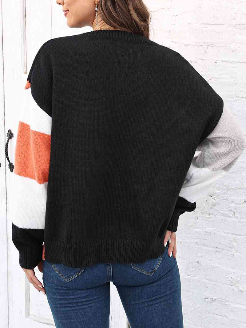 Color Block Round Neck Sweater