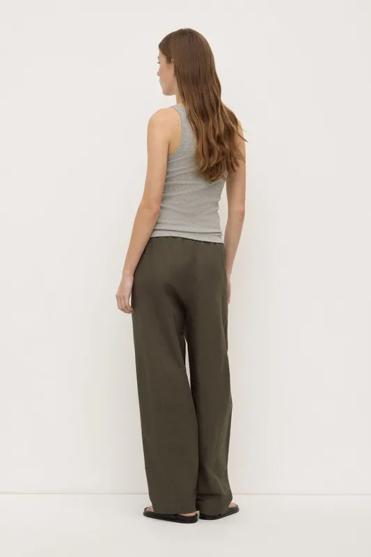 Moss Cotton Linen Barrel-Leg Pant