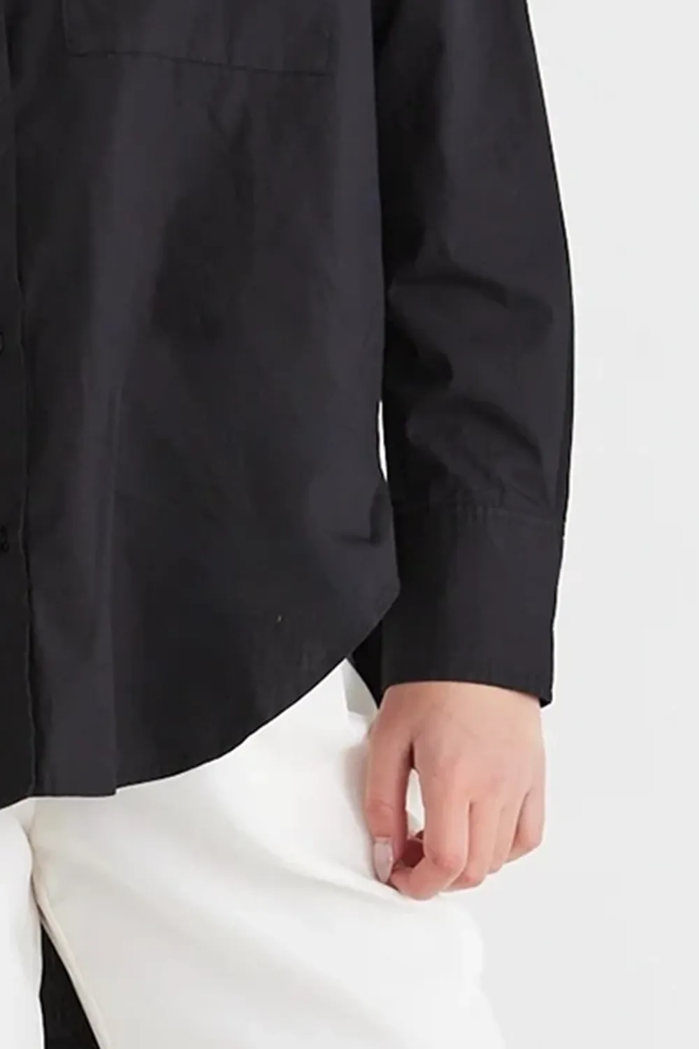 Black Poplin Oversized Long - Sleeve