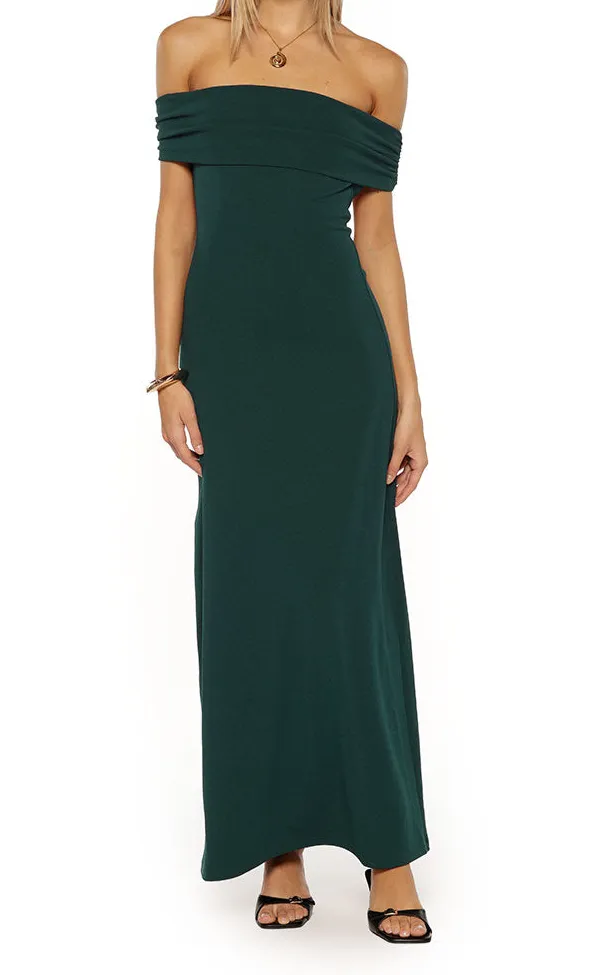 Flowy Off the Shoulder Crepe Maxi Dress