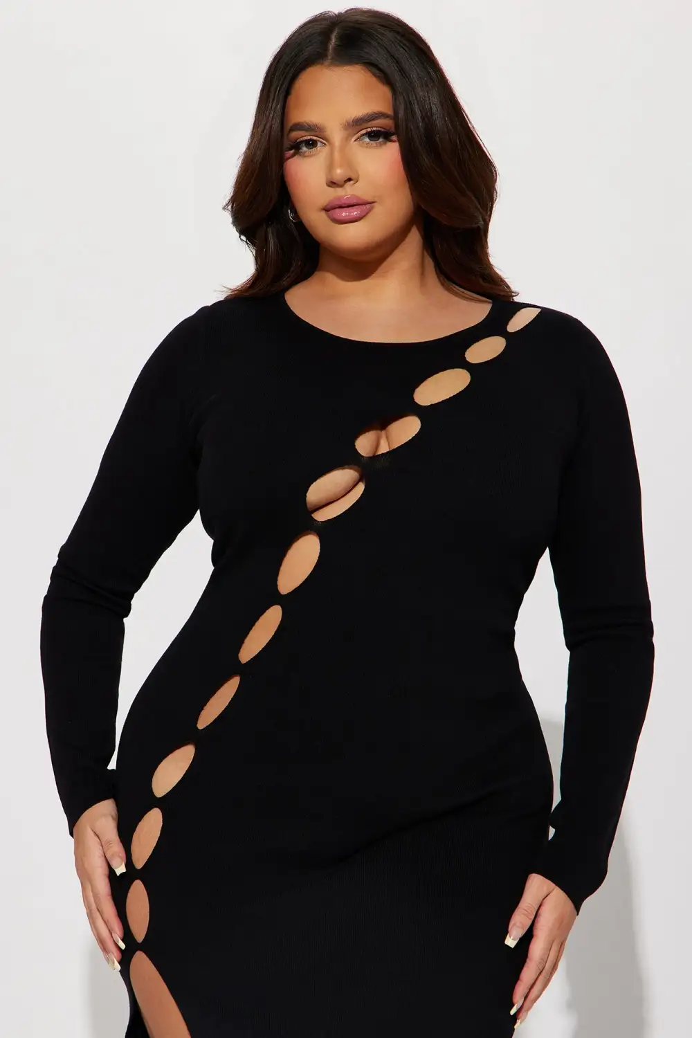Eve Cutout Knit Midi Dress - Black