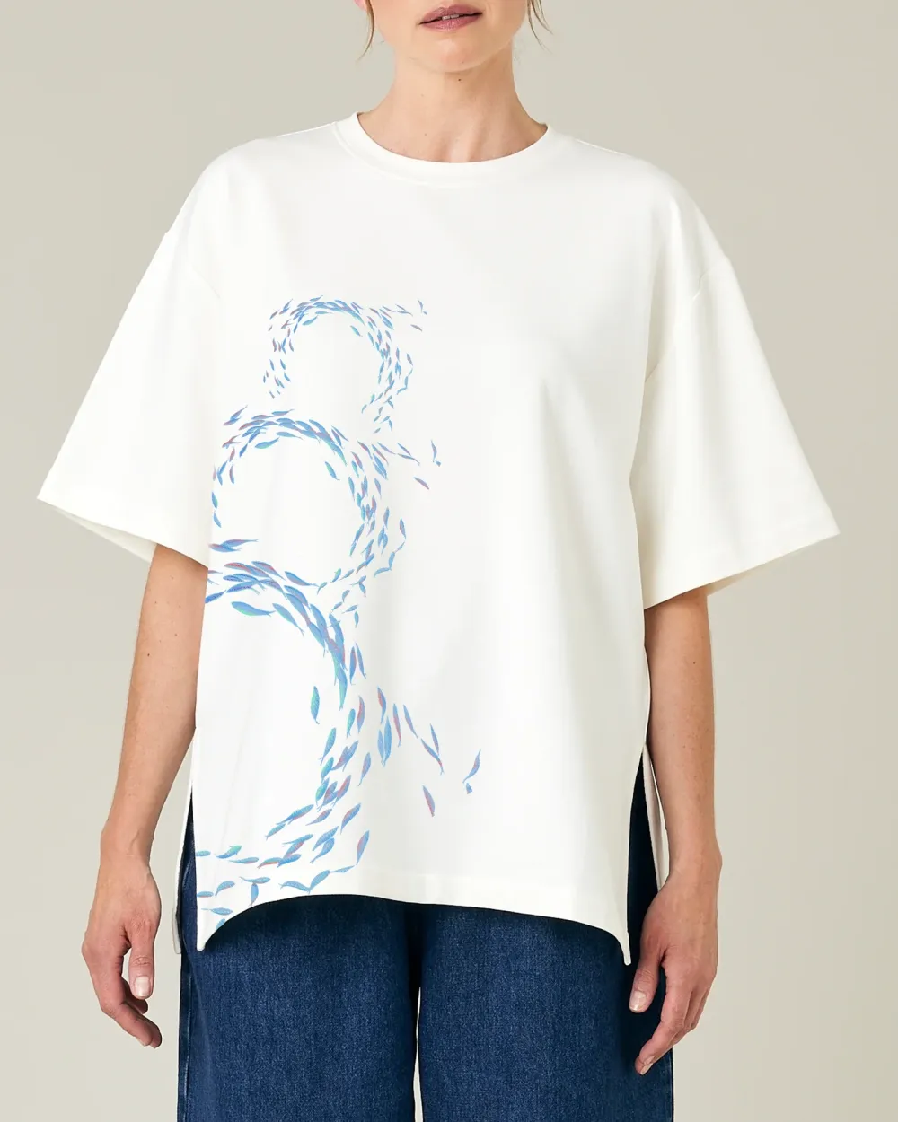 OFF WHITE COTTON JERSEY SHORT DROP SLEEVE TOP