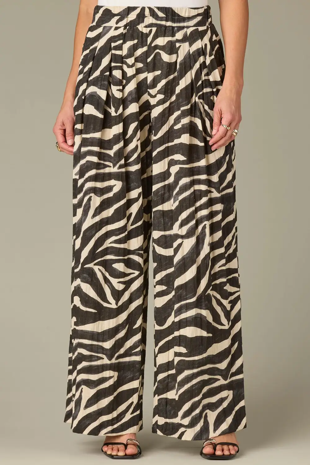  Triple Pleat Petite Palazzo Glider Pants Zebra