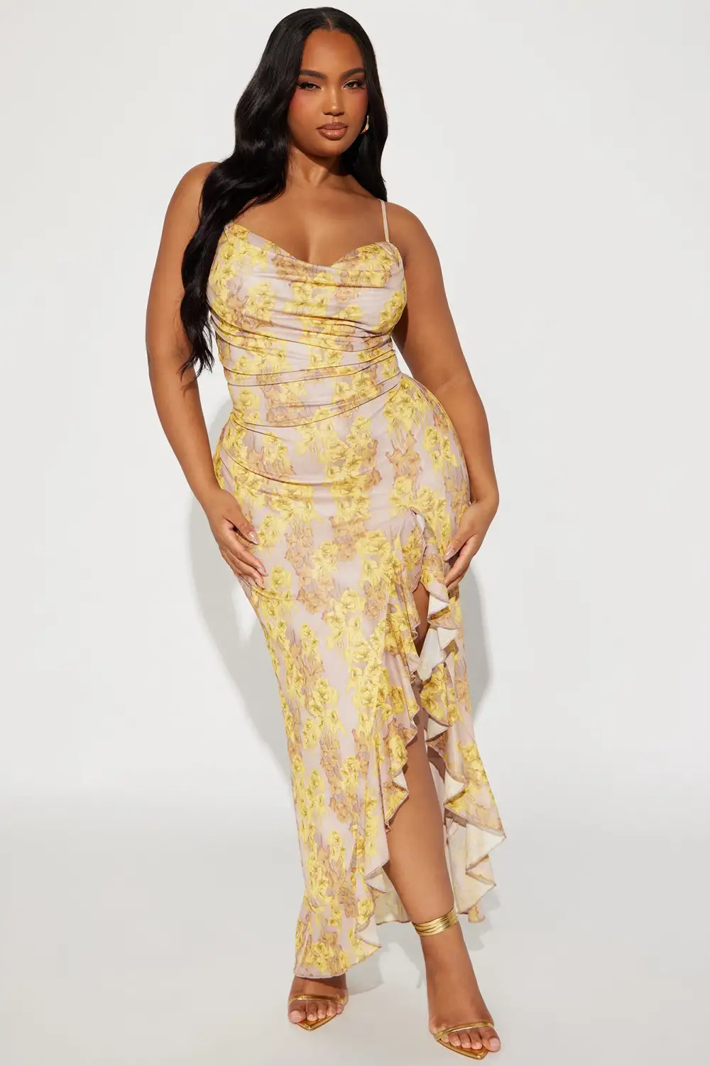 Feeling Floral Mesh Maxi Dress - Yellow/combo