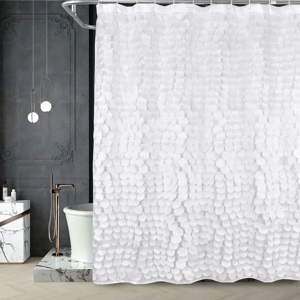 (Store Closing Sale) Modern Cute Decorative Shower Curtain - Textured Shimmer Circle Design Bathroom, 72” x 72”