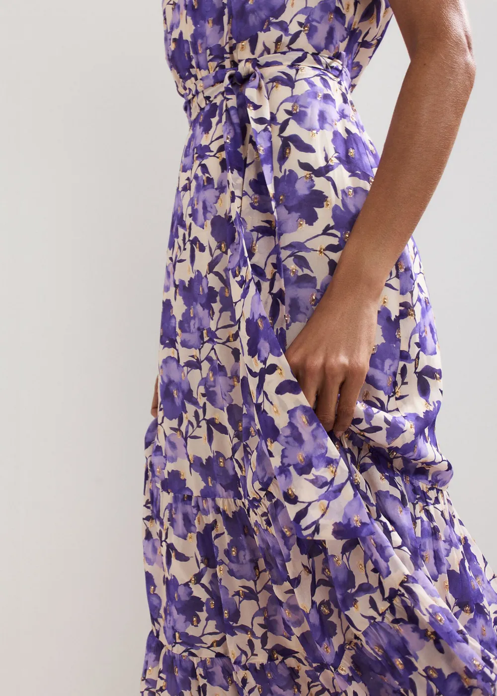 Elegant And Versatile Purple Printed V-Neck Dress