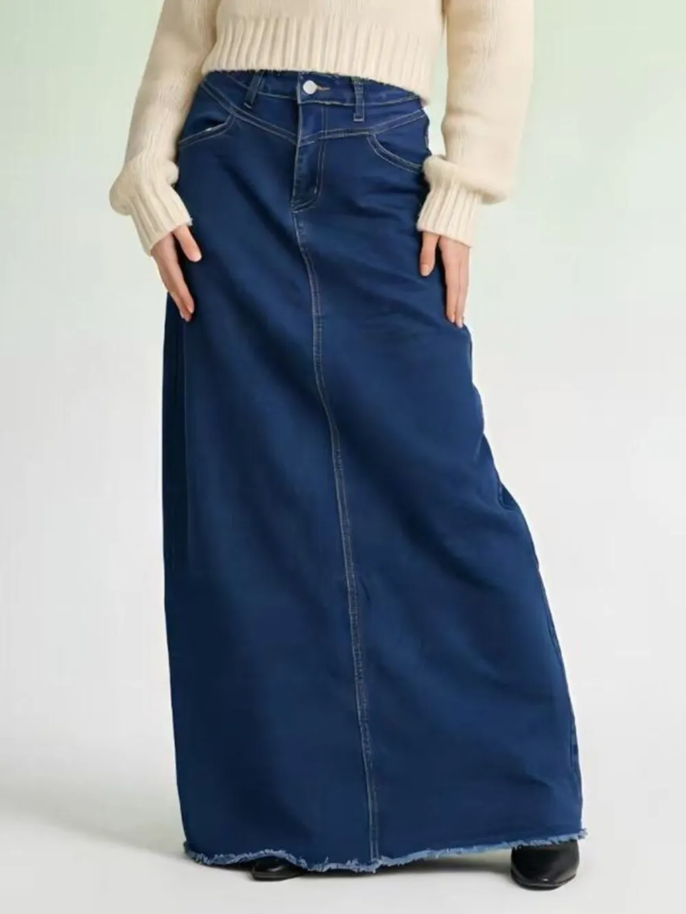 Denim Raw Maxi Skirt