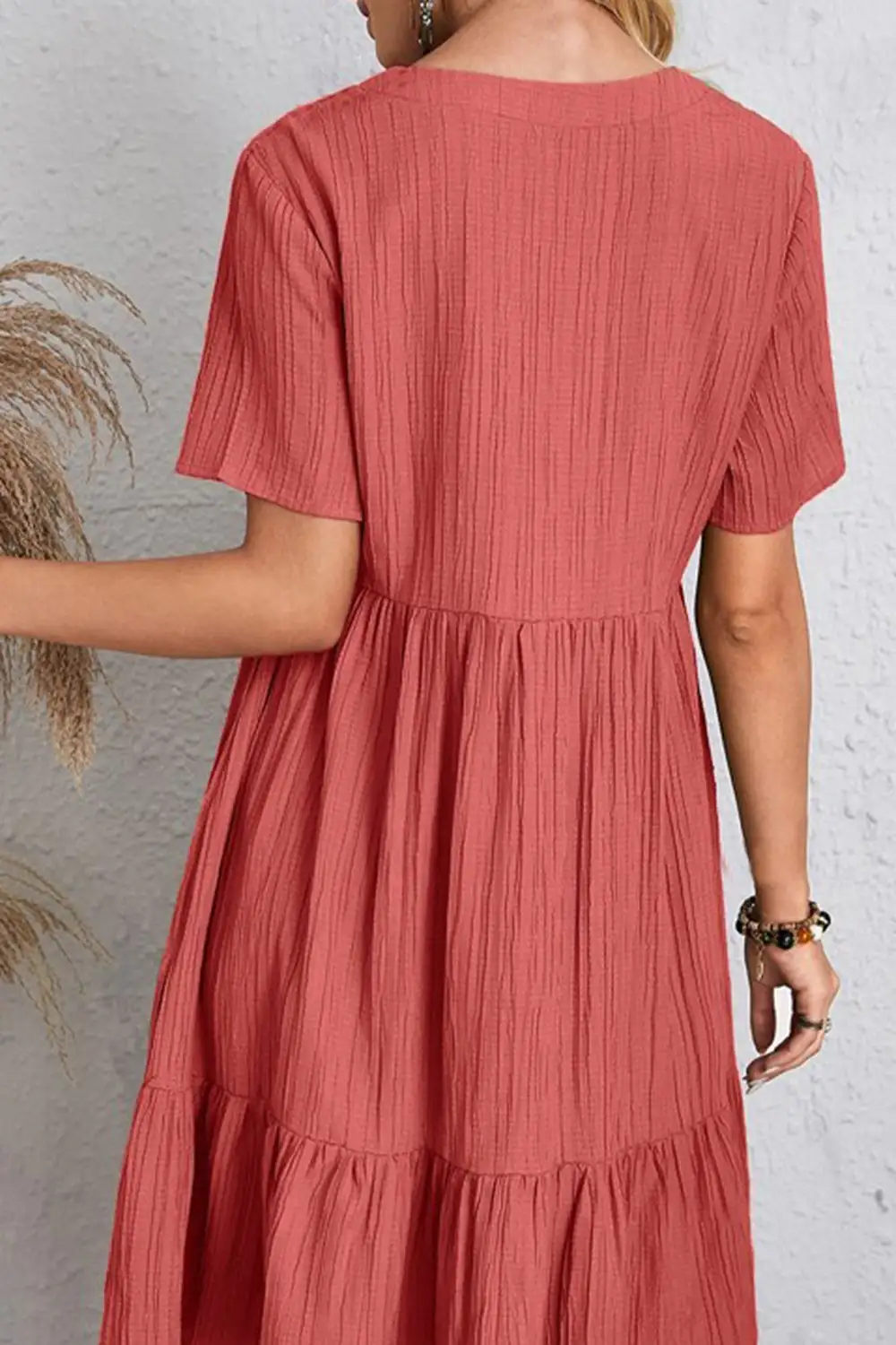 Boho Chic  Plus Size Ruched V-Neck Short Sleeve Dress