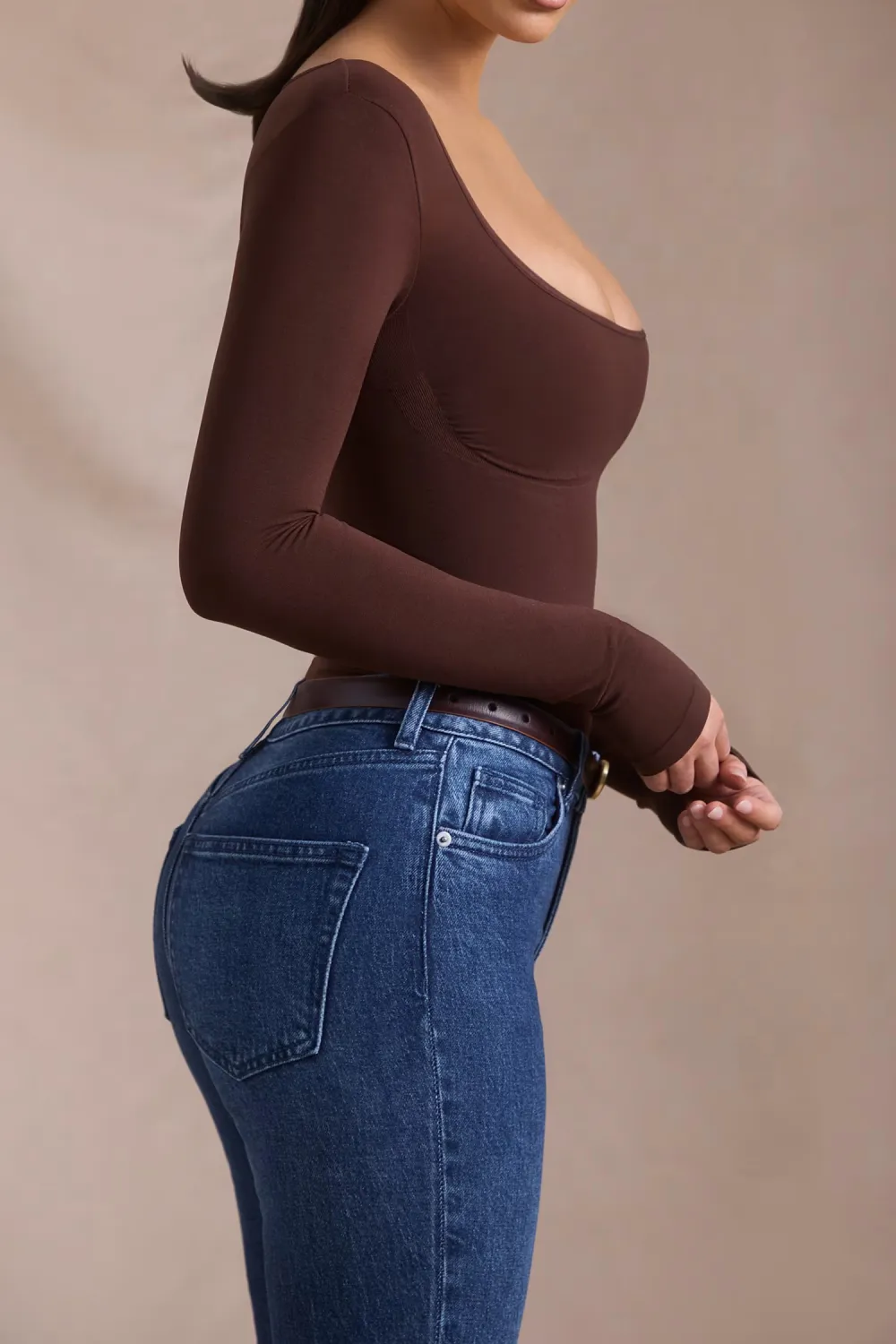 Simple Solid Color Square Neck Women's Long Sleeve Jumpsuit