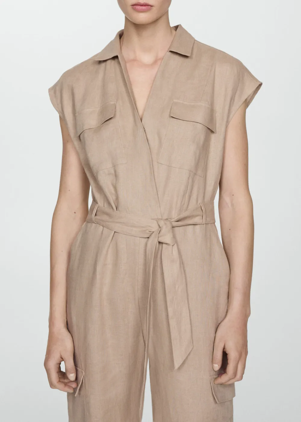 Cargo-style linen jumpsuit