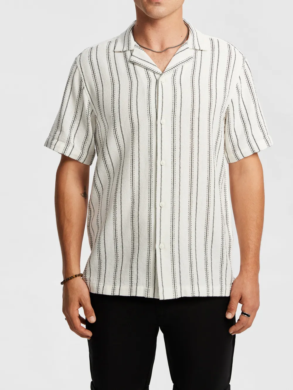 White Striped Short Sleeve Shirt