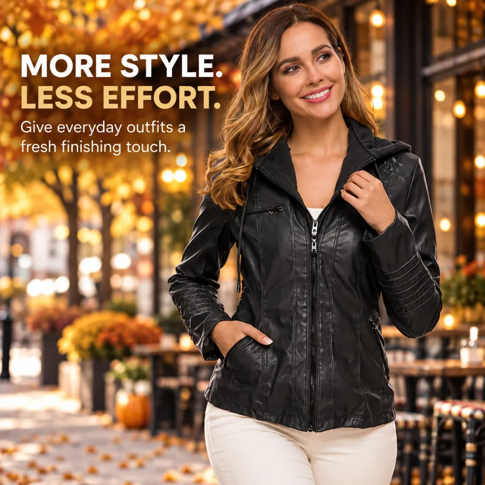 Women's hooded leather jacket